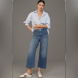ANTHROPOLOGIE MAEVE The Colette 32 Hi Rise Stretch Wide Leg Crop Boho Denim Jean